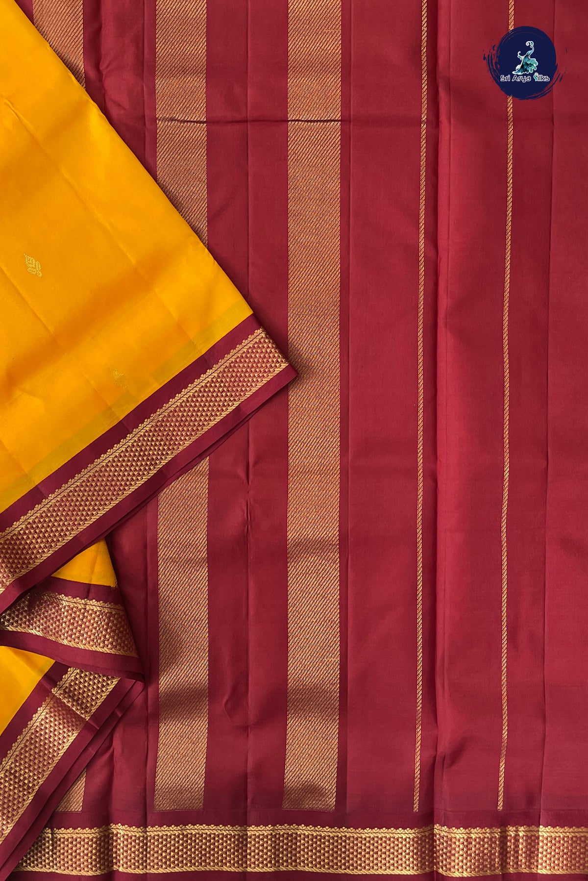 Mango Yellow Madisar 10 Yards Silk Saree With Zari Buttas Pattern