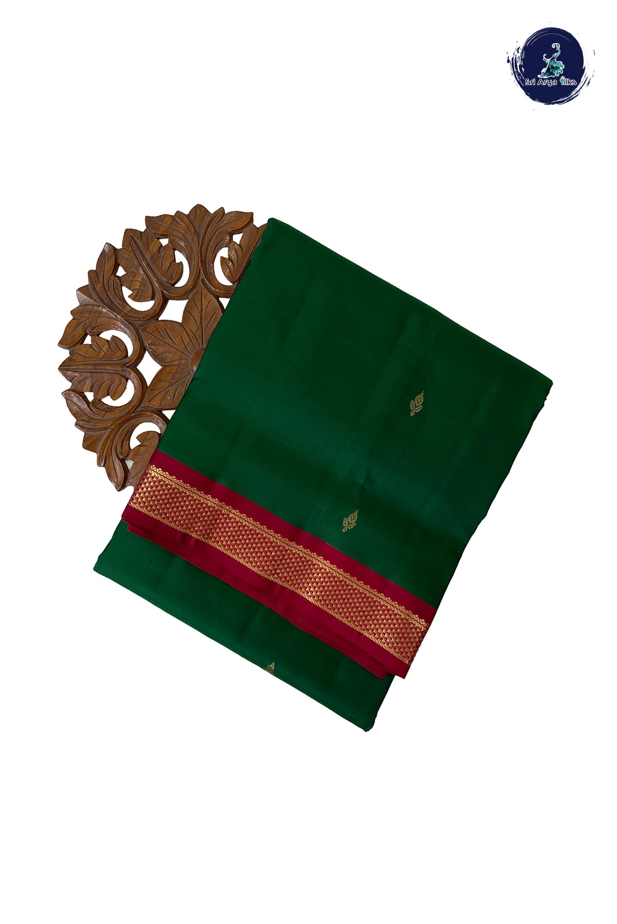 Bottle Green Madisar 10 Yards Silk Saree With Zari Buttas Pattern