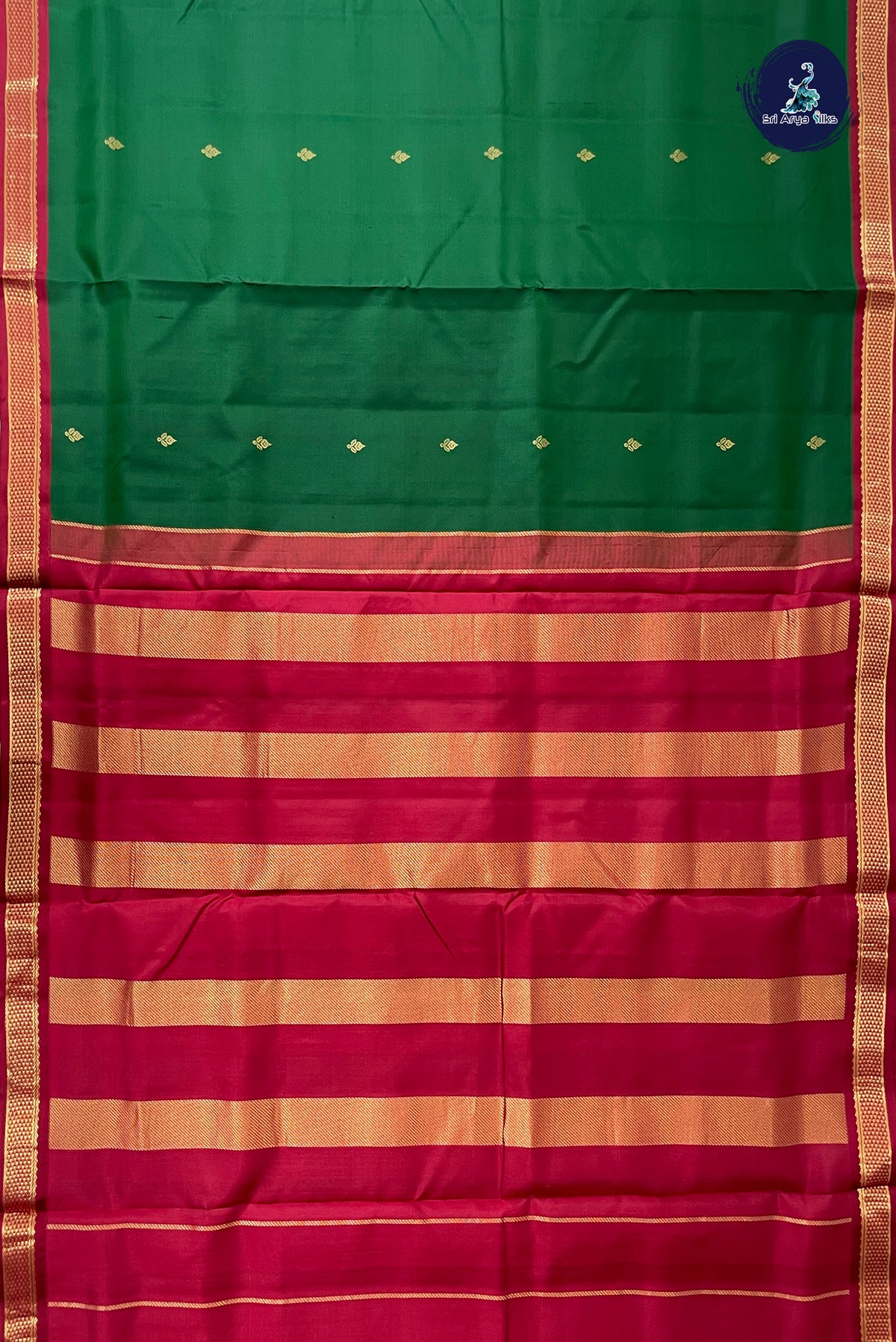 Bottle Green Madisar 10 Yards Silk Saree With Zari Buttas Pattern