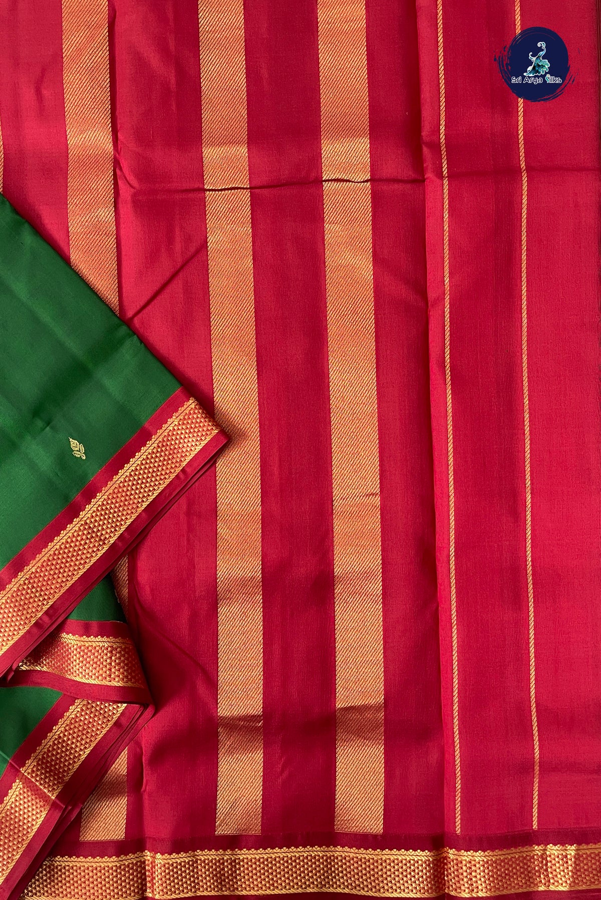 Bottle Green Madisar 10 Yards Silk Saree With Zari Buttas Pattern