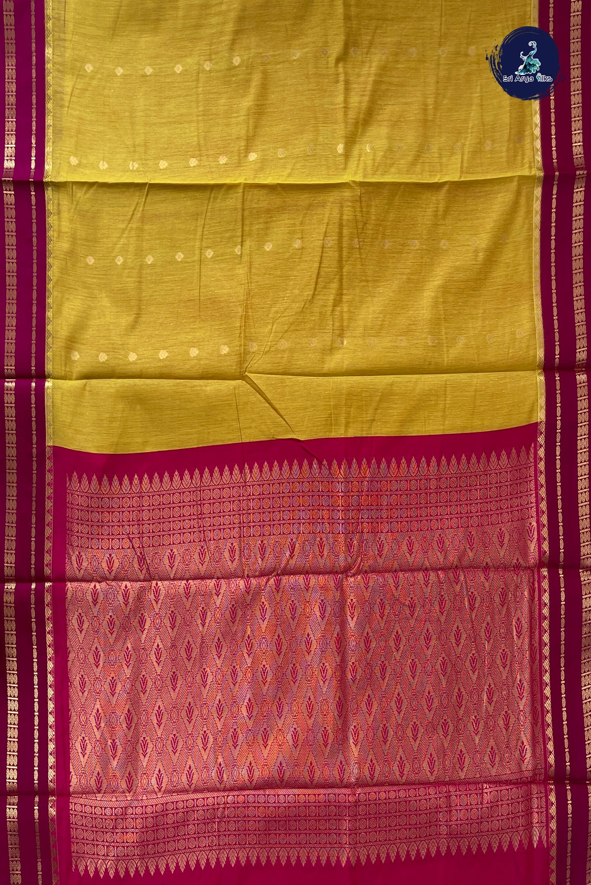 Mustard Yellow Madisar Semi Silk Cotton Saree With Zari Buttas Pattern
