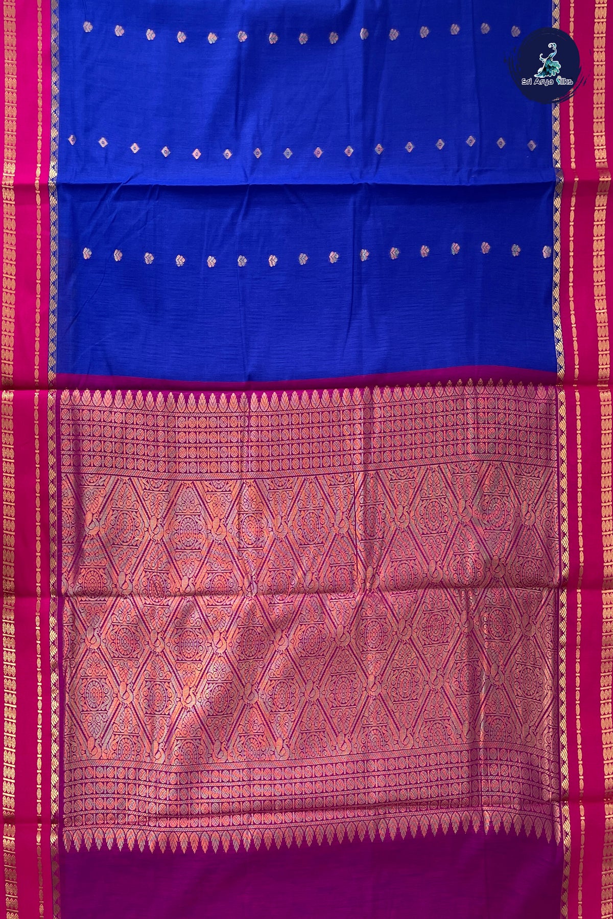 MS Blue Madisar Semi Silk Cotton Saree With Zari Buttas Pattern