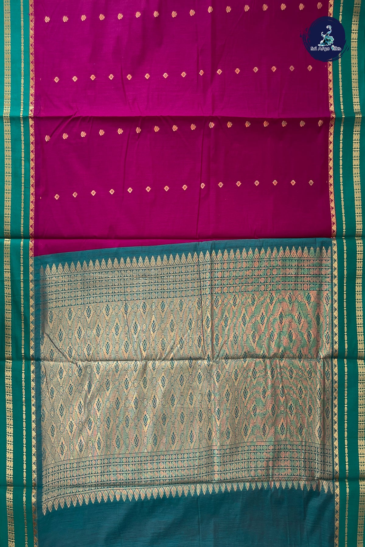 Magenta Madisar Semi Silk Cotton Saree With Zari Buttas Pattern