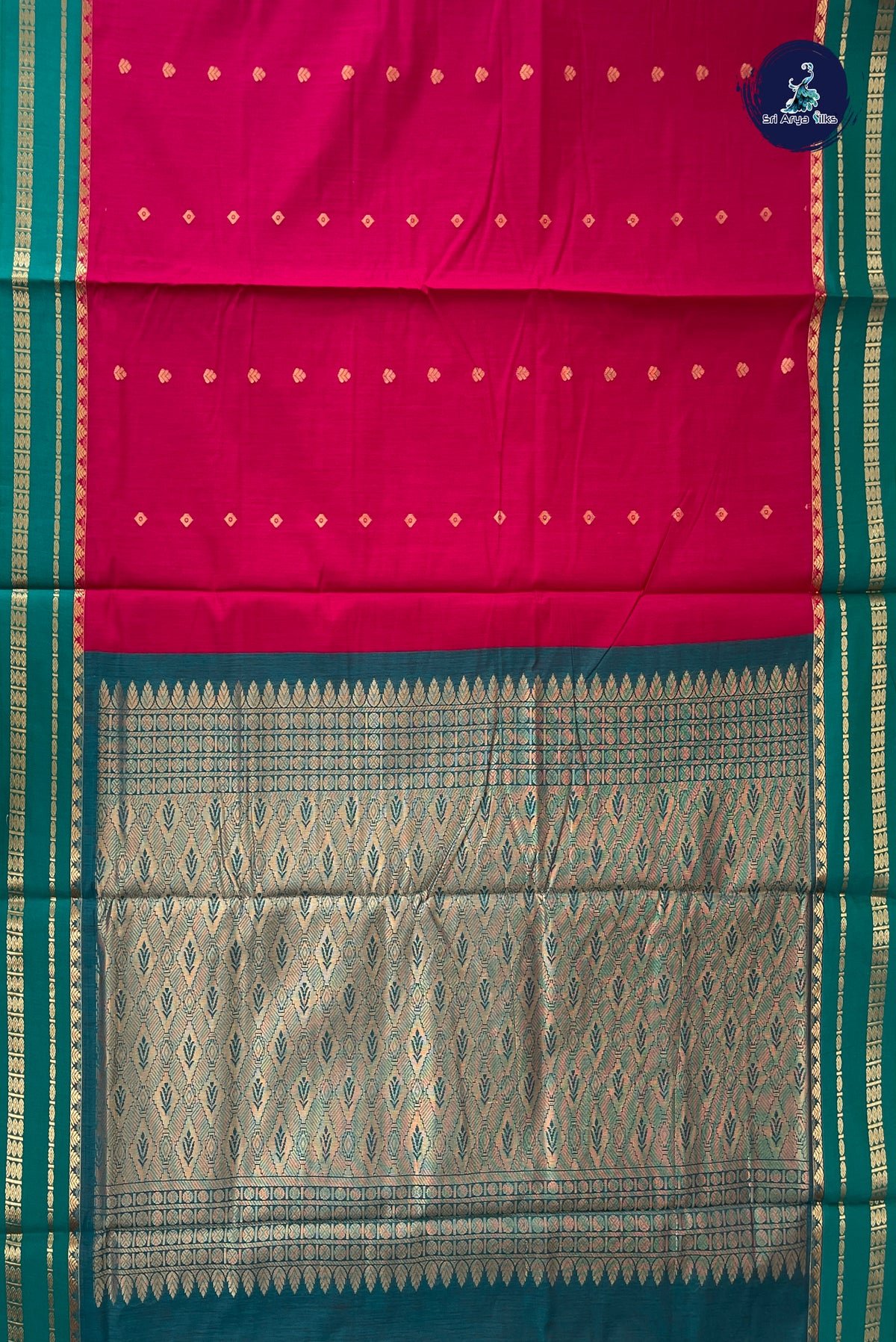 Rani Pink Madisar Semi Silk Cotton Saree With Zari Buttas Pattern
