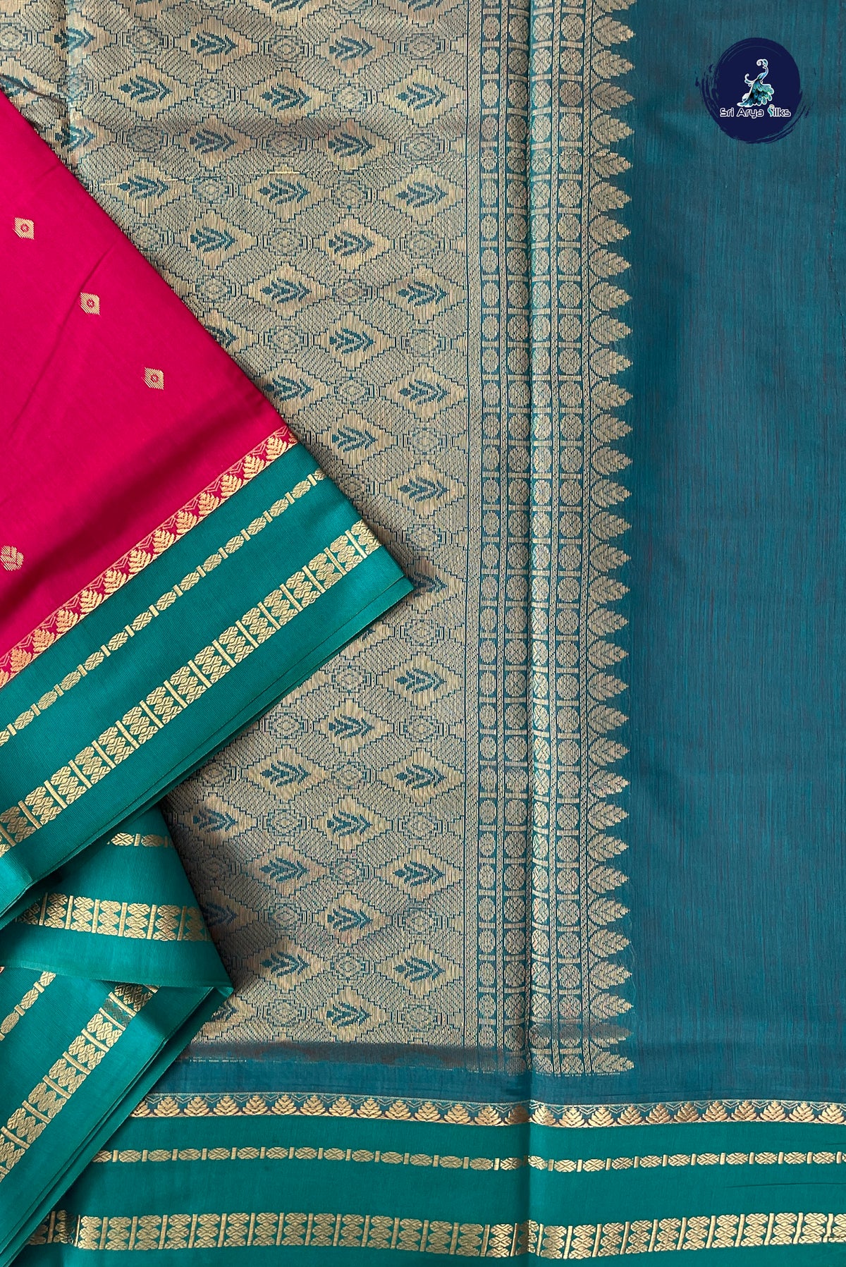 Rani Pink Madisar Semi Silk Cotton Saree With Zari Buttas Pattern