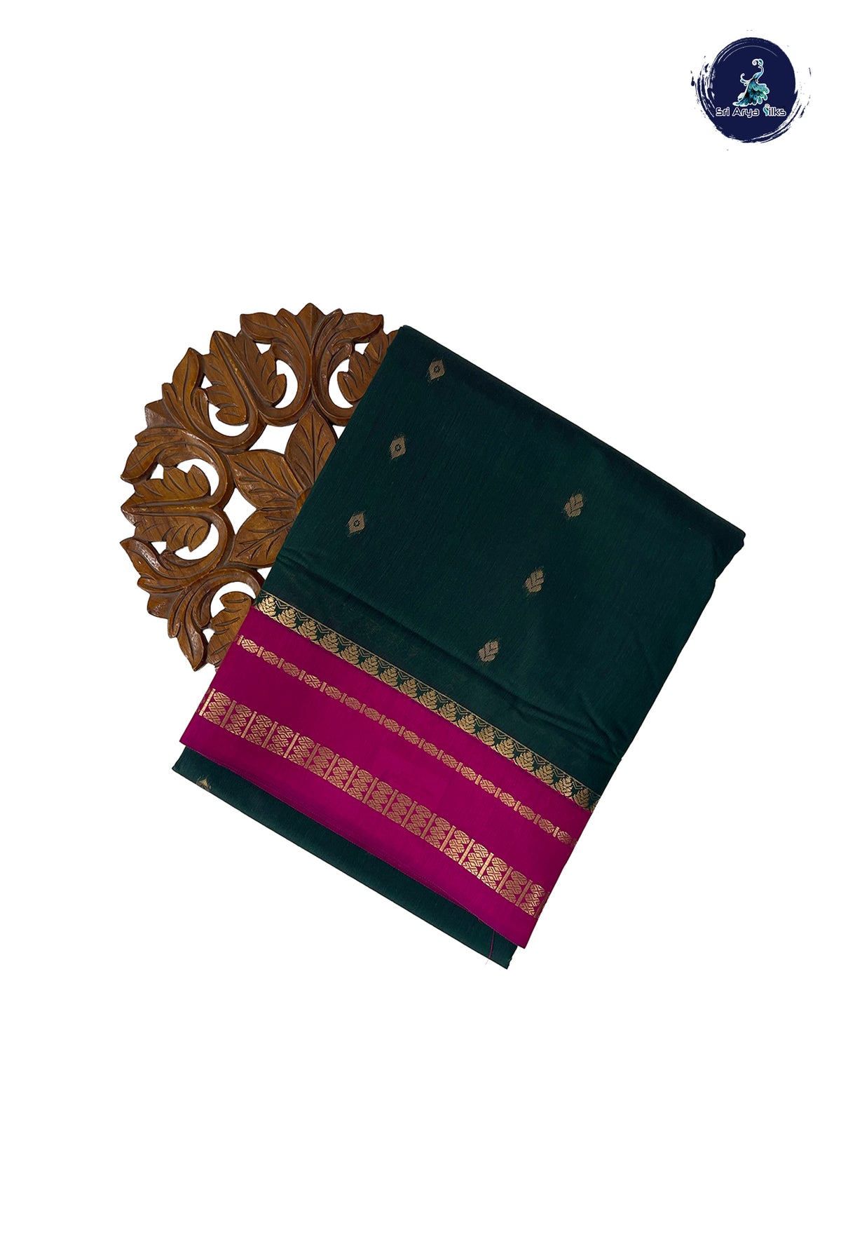 Bottle Green Madisar Semi Silk Cotton Saree With Zari Buttas Pattern