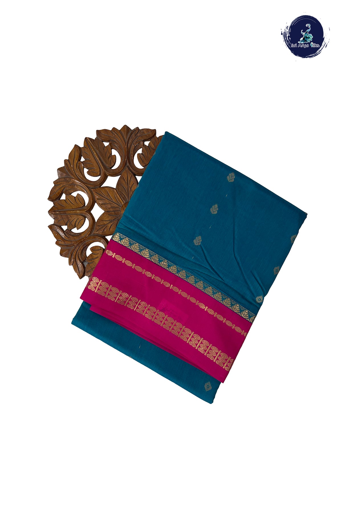 Sapphire Green Madisar Semi Silk Cotton Saree With Zari Buttas Pattern