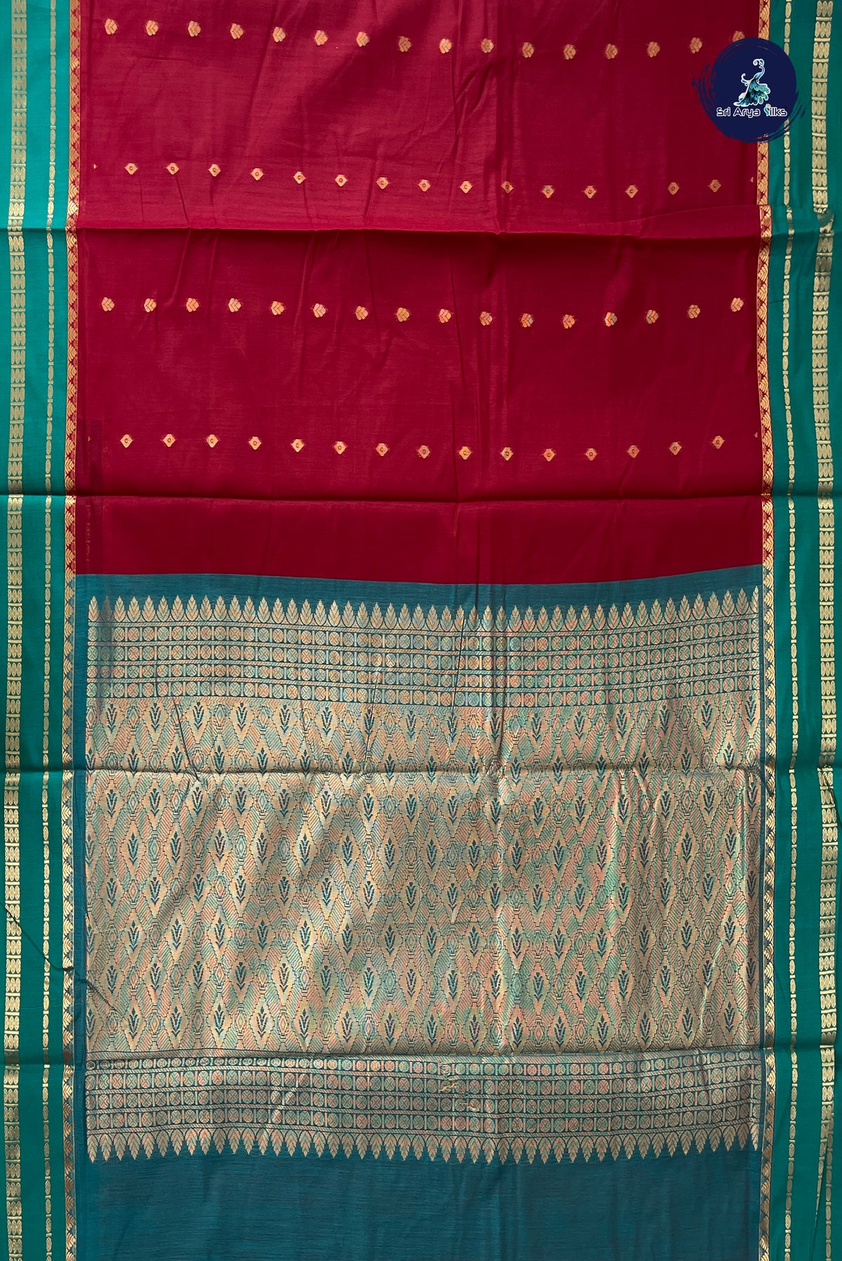 Maroon Madisar Semi Silk Cotton Saree With Zari Buttas Pattern