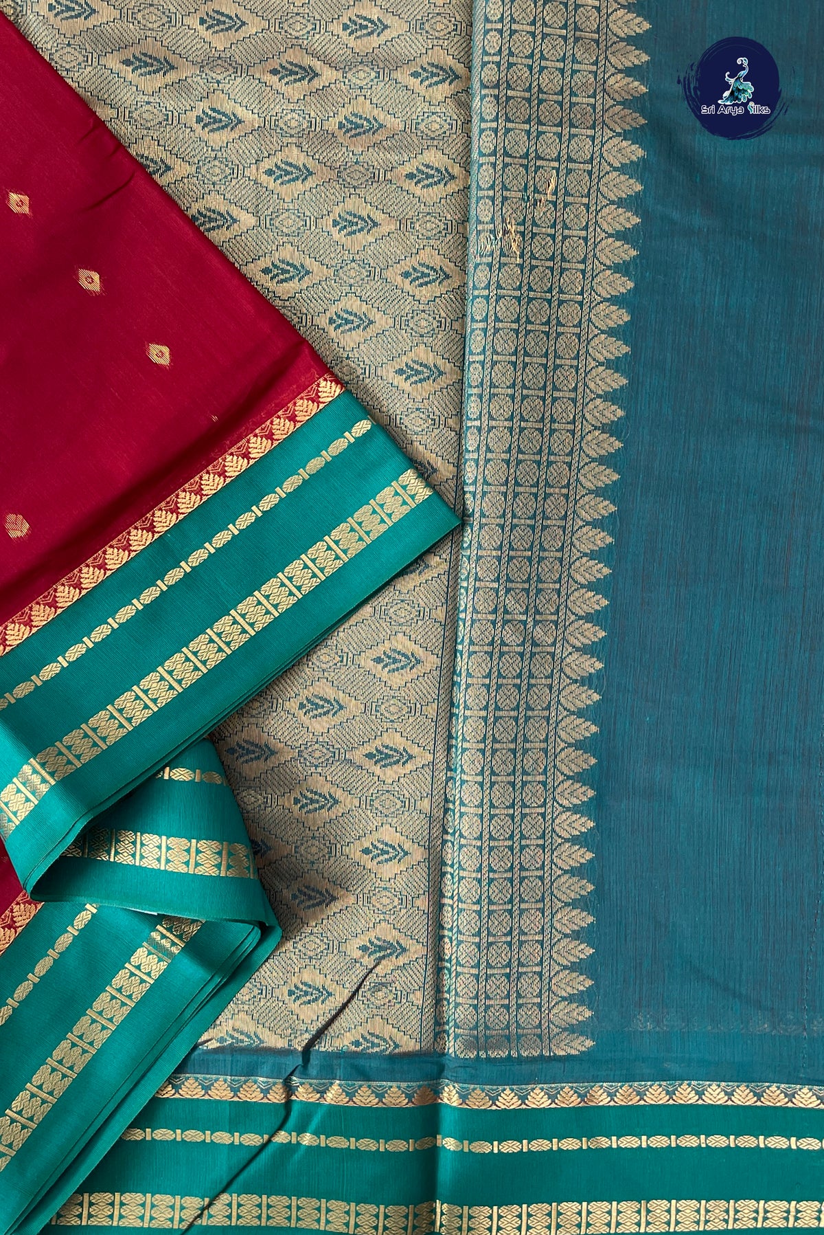 Maroon Madisar Semi Silk Cotton Saree With Zari Buttas Pattern