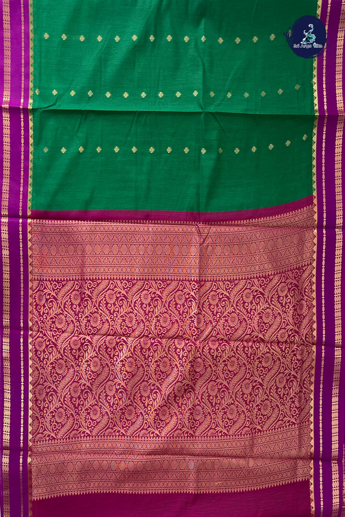 Green Madisar Semi Silk Cotton Saree With Zari Buttas Pattern