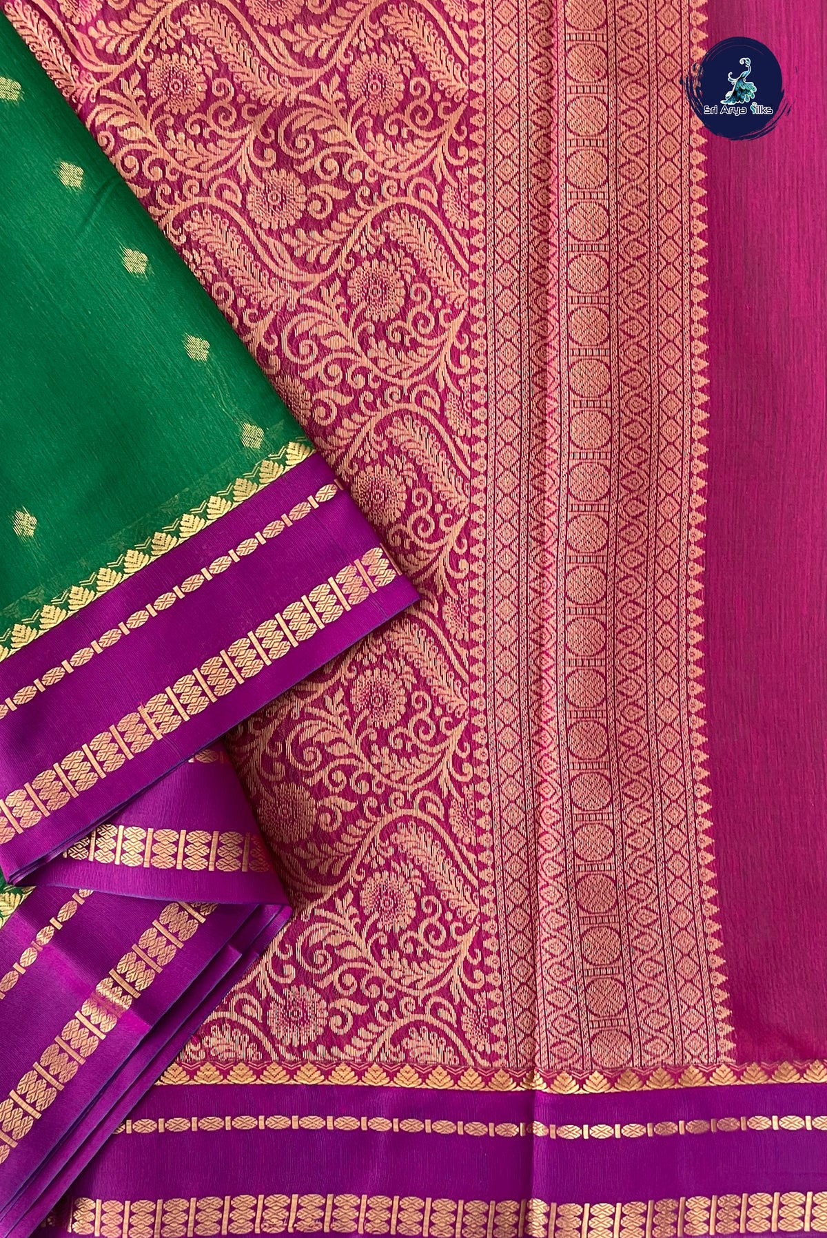 Green Madisar Semi Silk Cotton Saree With Zari Buttas Pattern