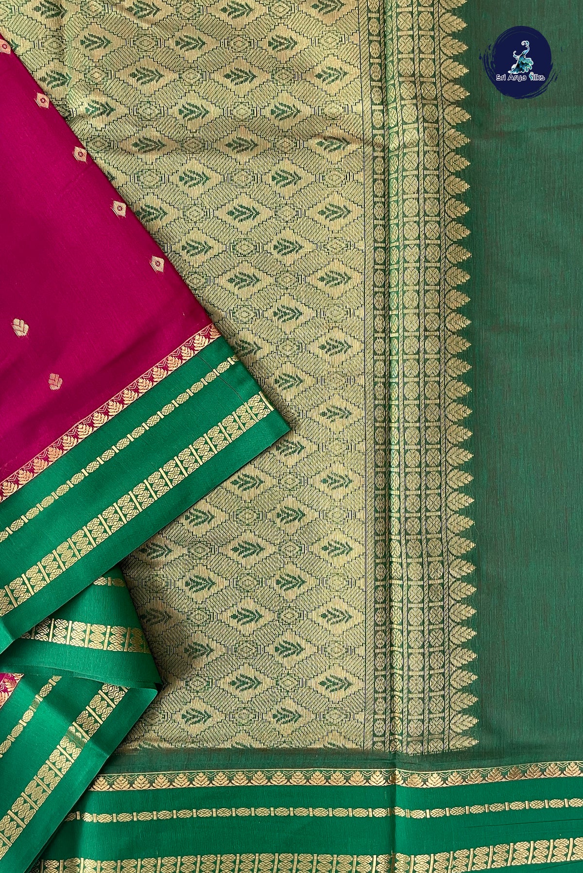 Pinkish Maroon Madisar Semi Silk Cotton Saree With Zari Buttas Pattern