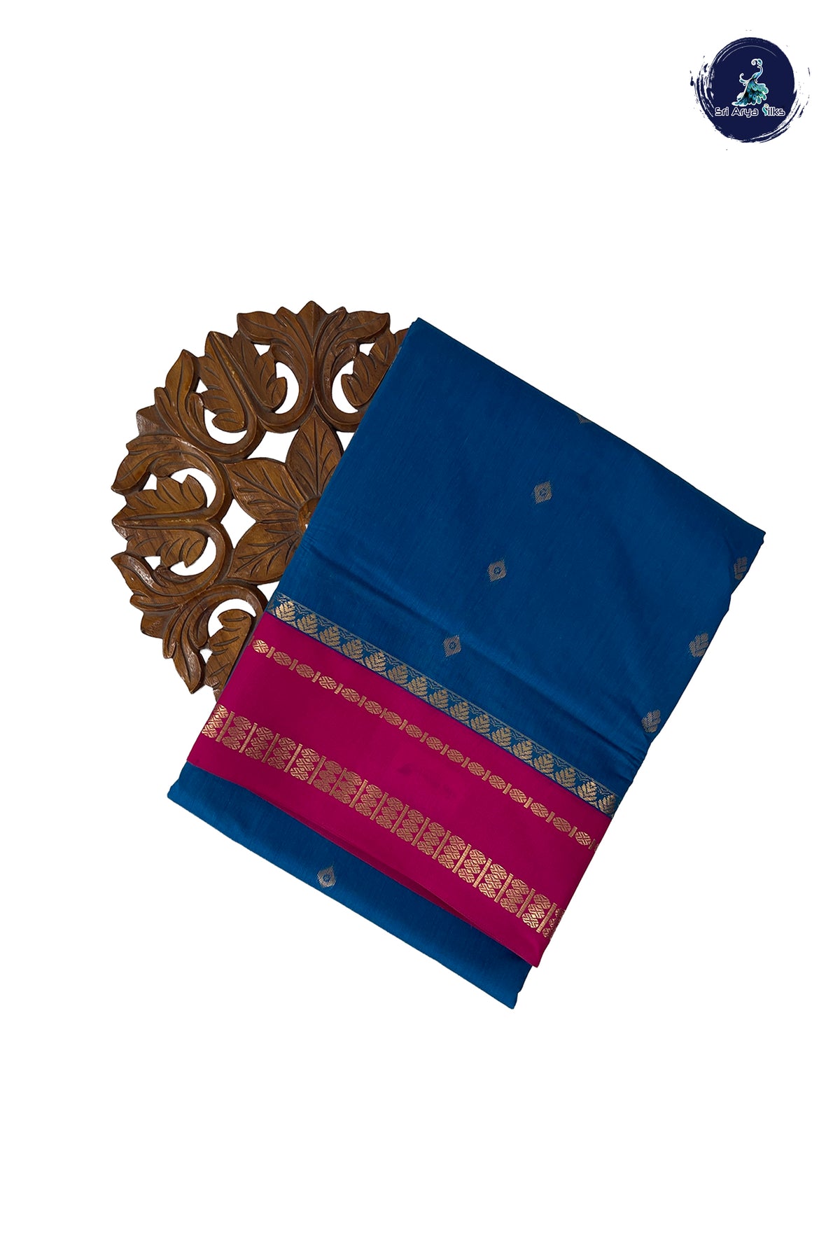 Sapphire Blue Madisar Semi Silk Cotton Saree With Zari Buttas Pattern