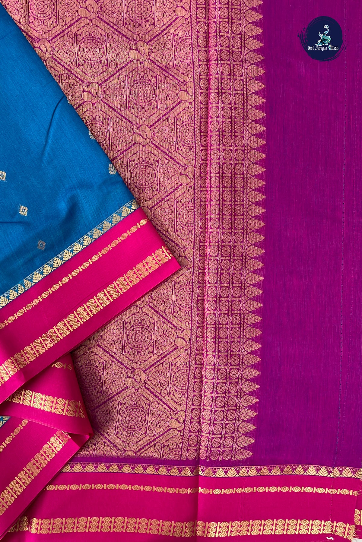 Sapphire Blue Madisar Semi Silk Cotton Saree With Zari Buttas Pattern