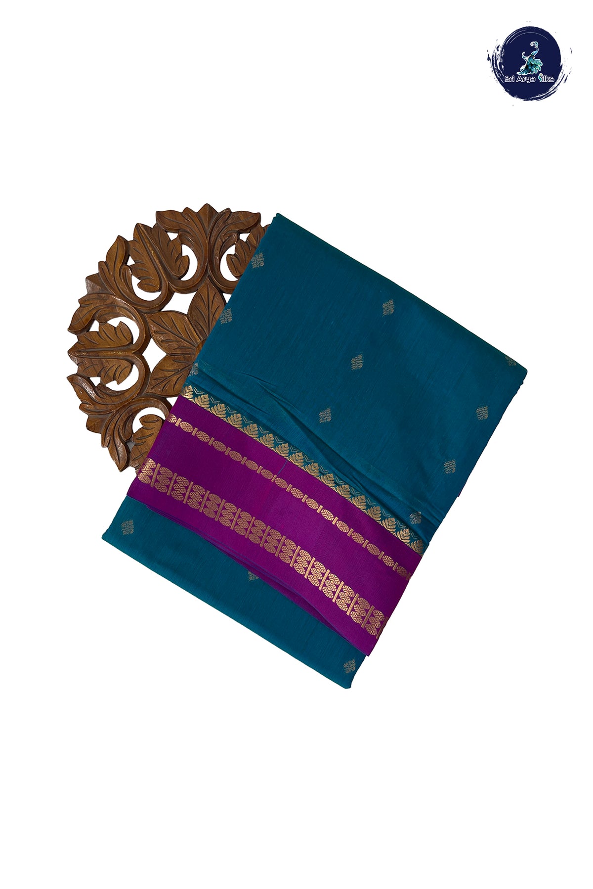Teal Madisar Semi Silk Cotton Saree With Zari Buttas Pattern