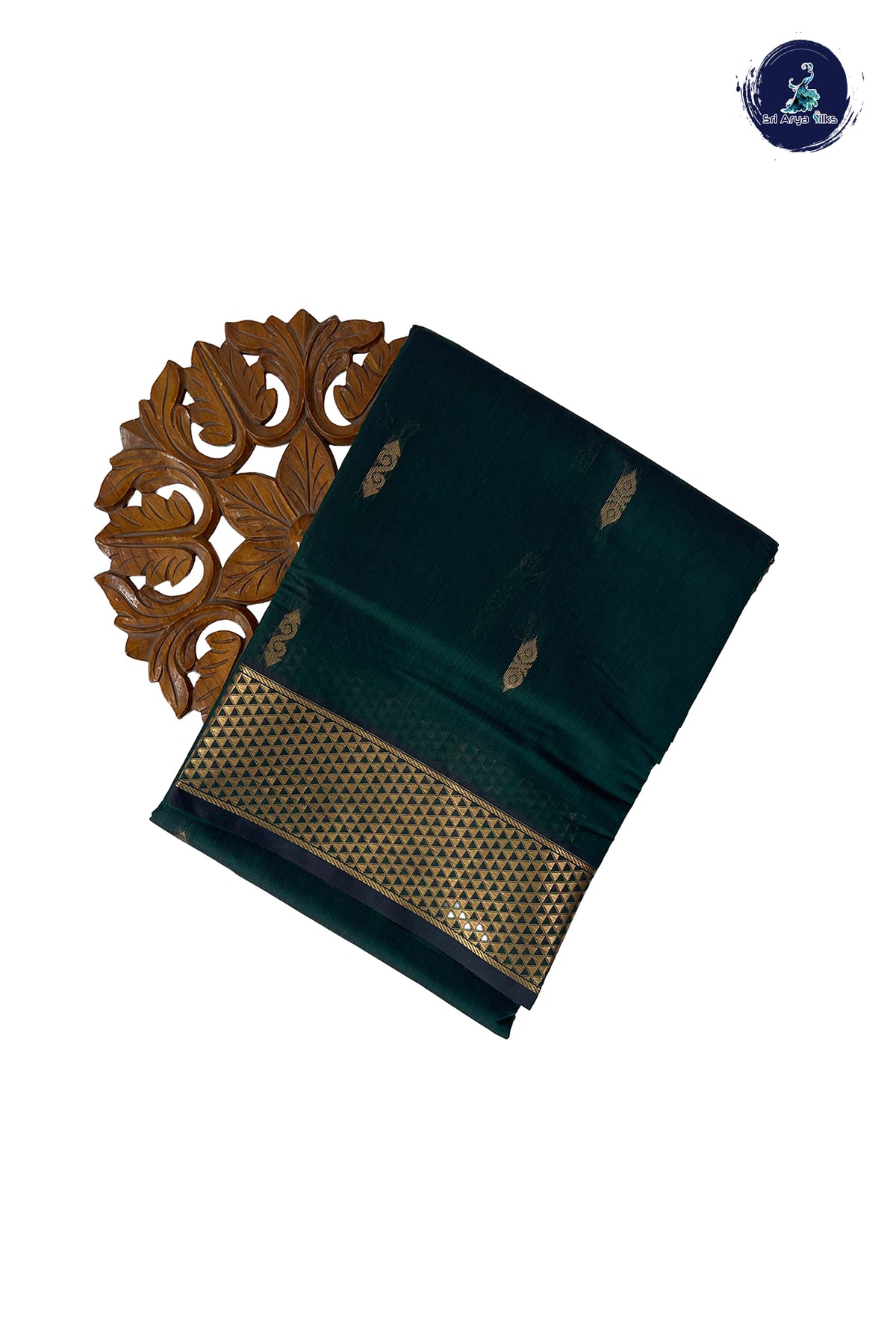 Bottle Green Madisar Semi Silk Cotton Saree With Zari Buttas Pattern