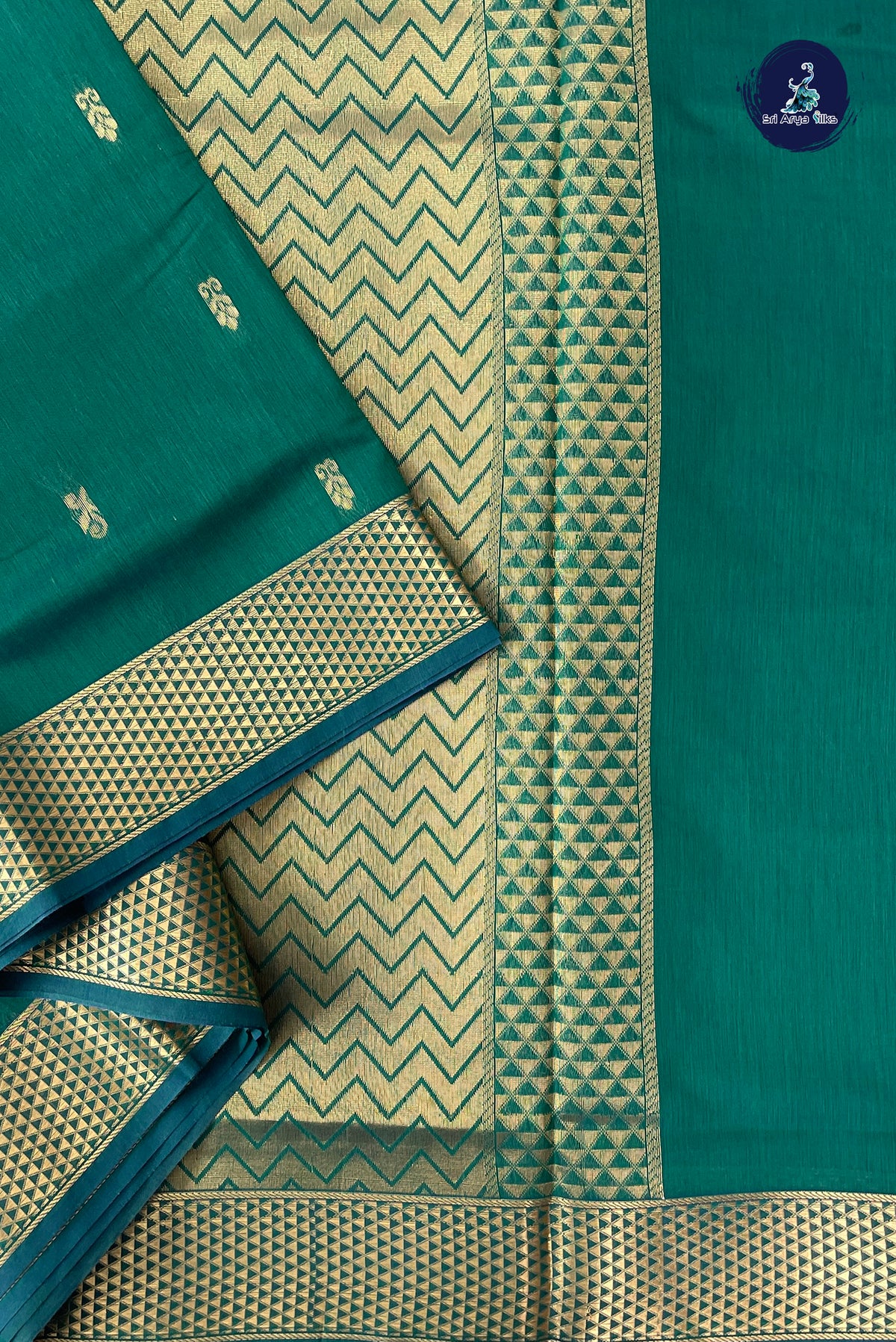 Green Madisar Semi Silk Cotton Saree With Zari Buttas Pattern