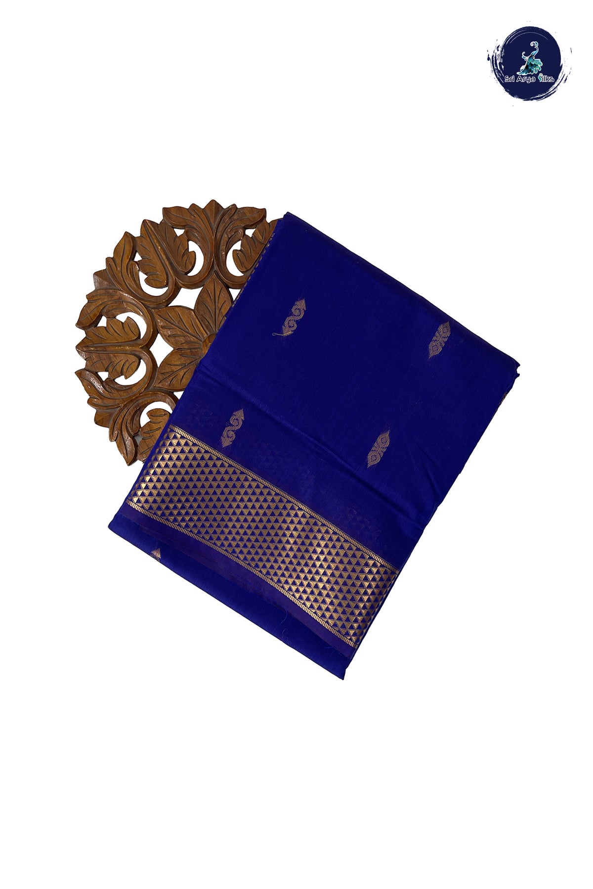 MS Blue Madisar Semi Silk Cotton Saree With Zari Buttas Pattern