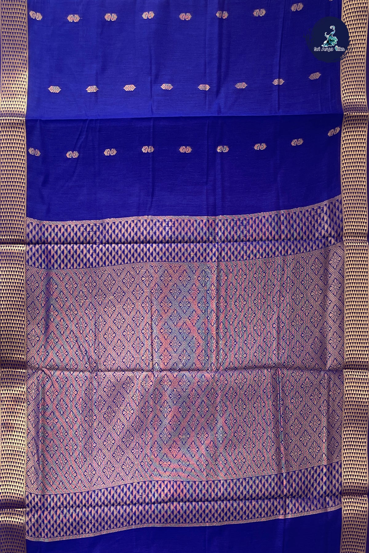 MS Blue Madisar Semi Silk Cotton Saree With Zari Buttas Pattern