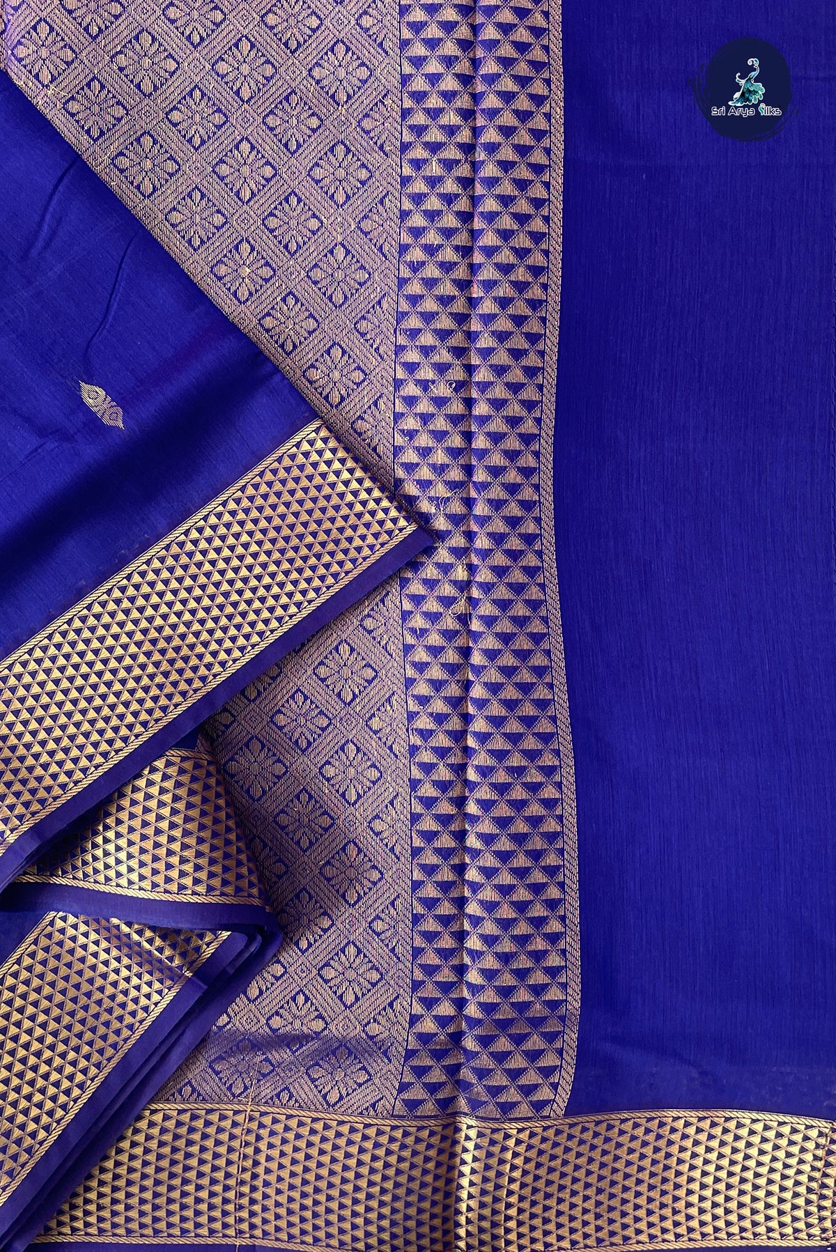 MS Blue Madisar Semi Silk Cotton Saree With Zari Buttas Pattern