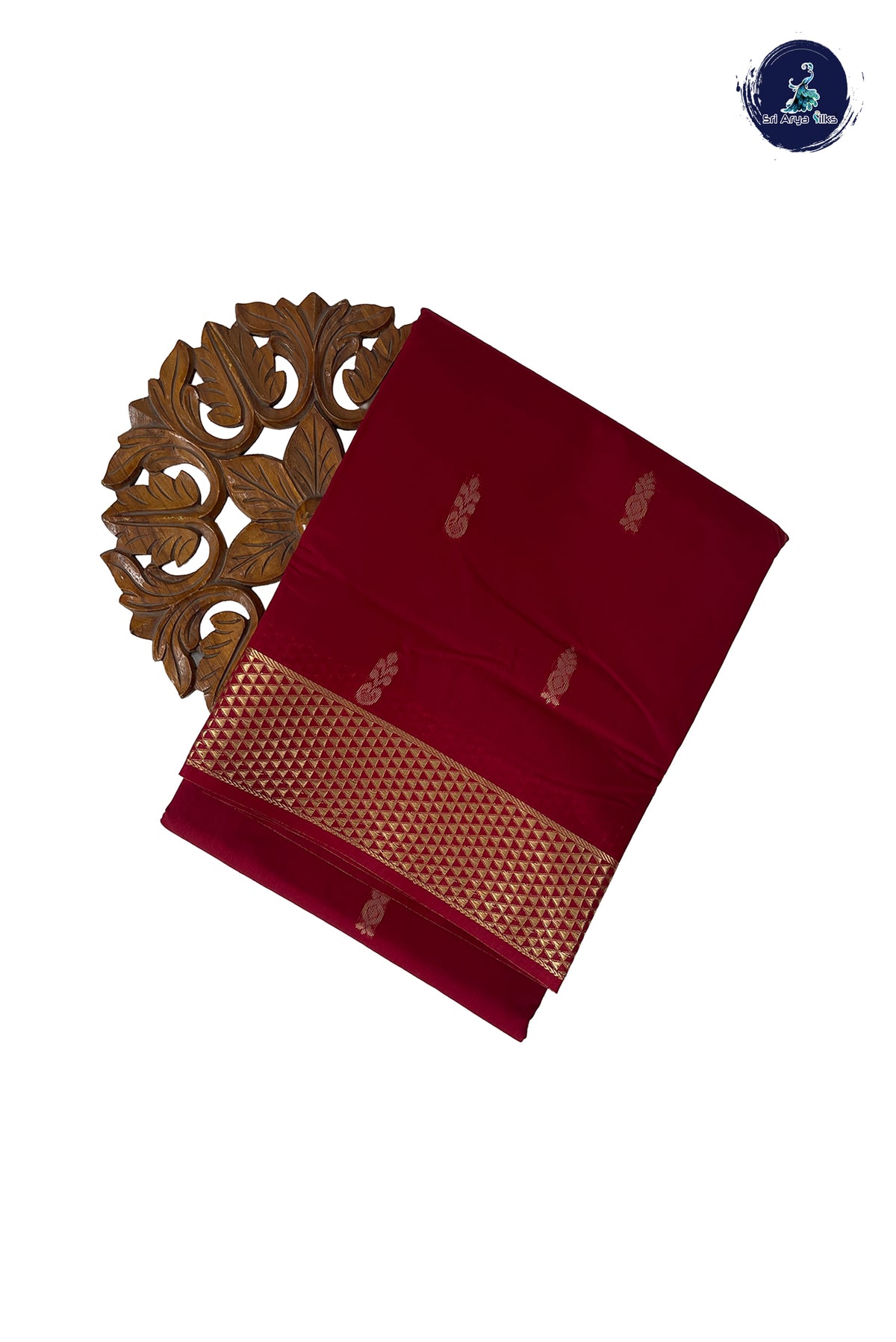 Maroon Madisar Semi Silk Cotton Saree With Zari Buttas Pattern