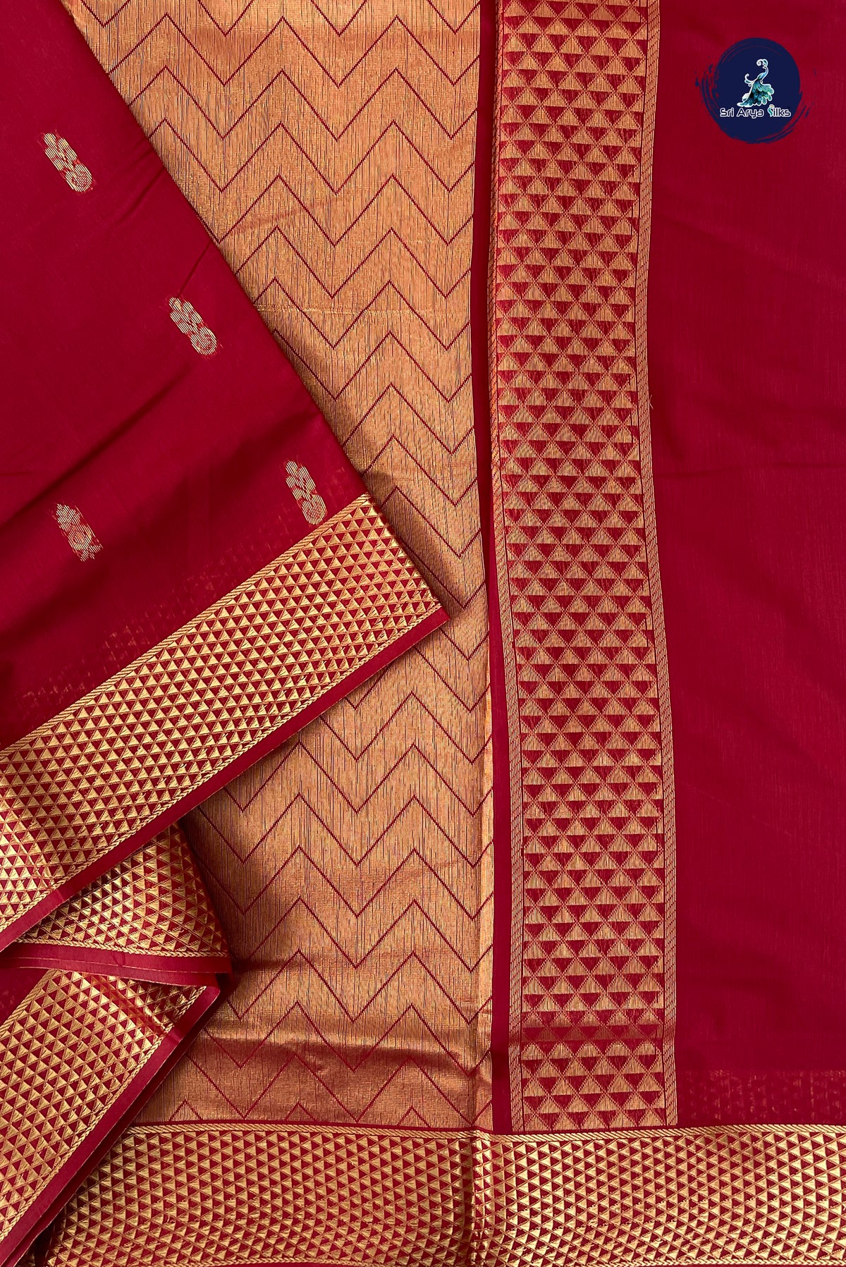 Maroon Madisar Semi Silk Cotton Saree With Zari Buttas Pattern