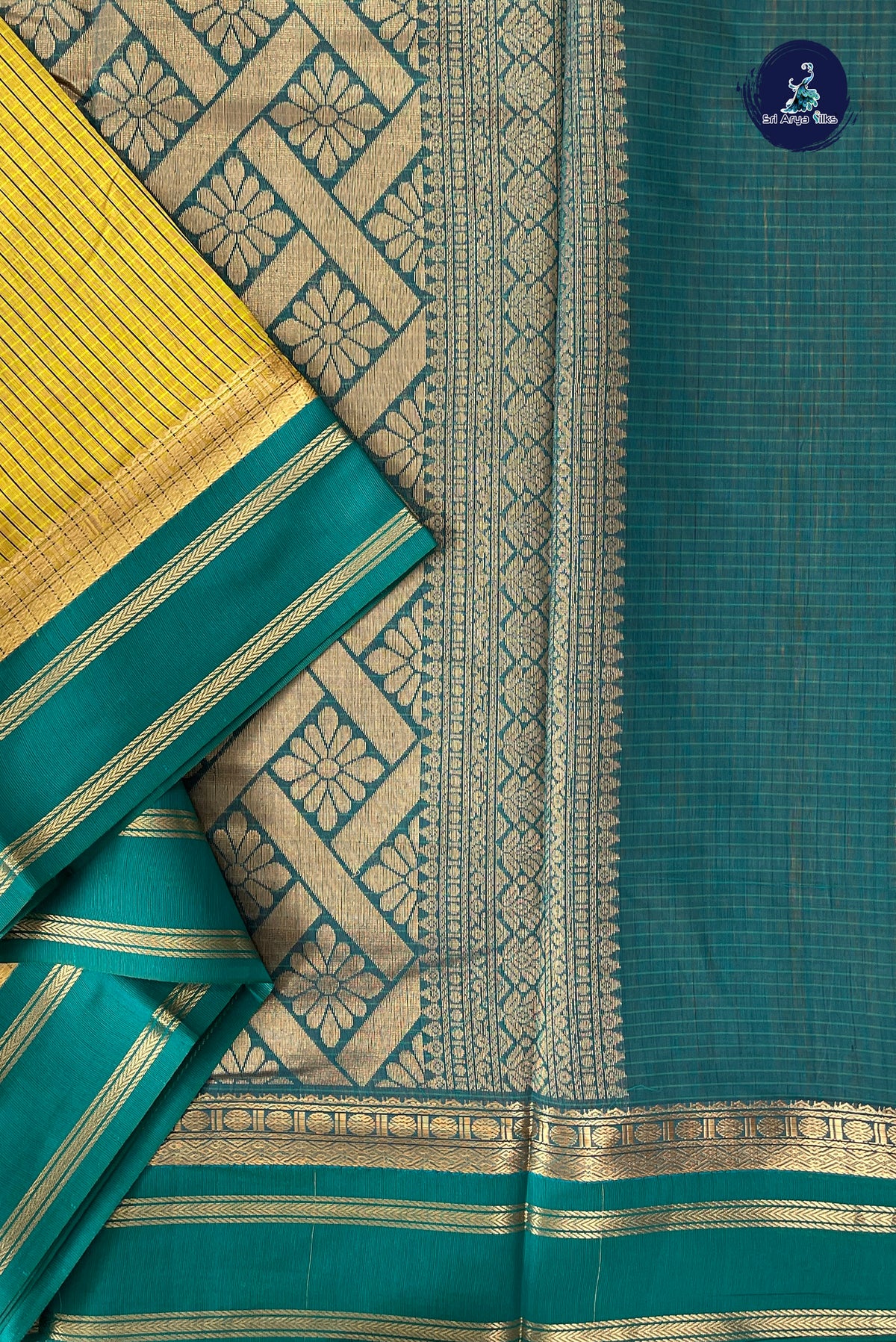 Yellow Madisar Semi Silk Cotton Saree With Checked Pattern