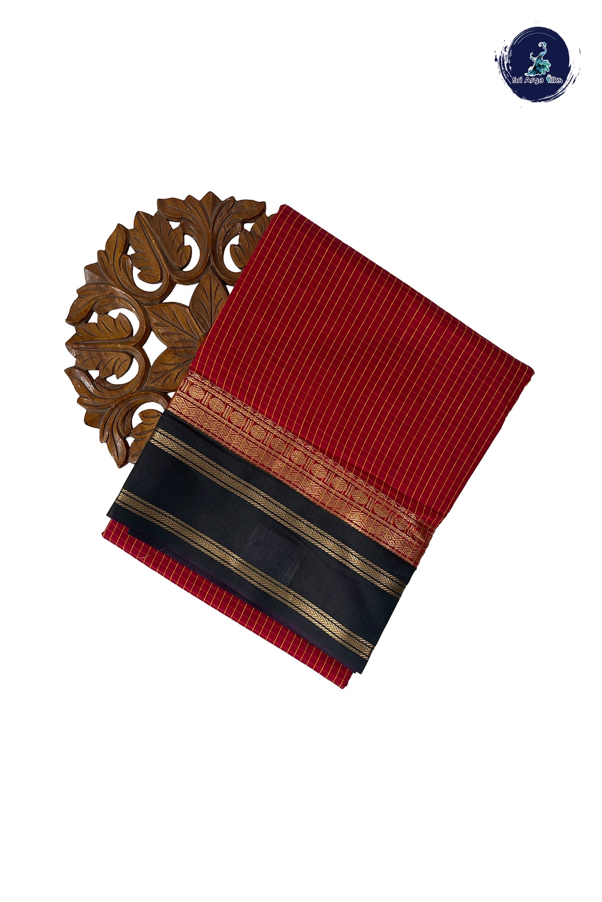 Red Madisar Semi Silk Cotton Saree With Checked Pattern