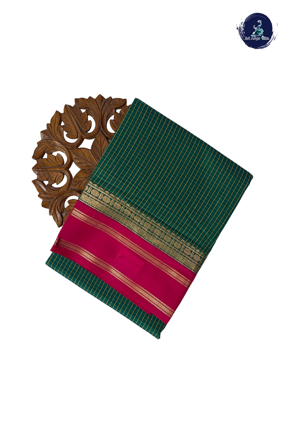 Green Madisar Semi Silk Cotton Saree With Checked Pattern