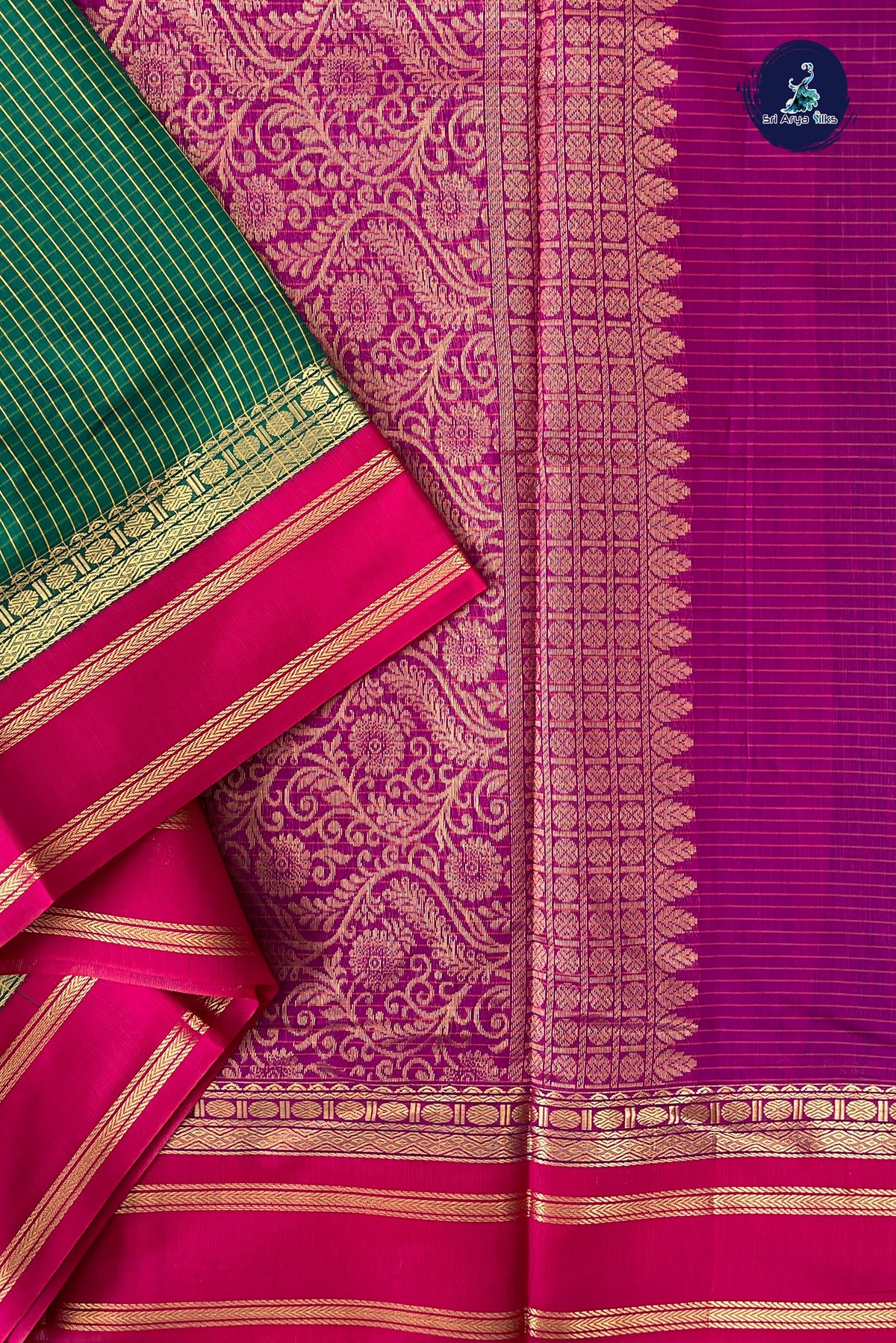 Green Madisar Semi Silk Cotton Saree With Checked Pattern