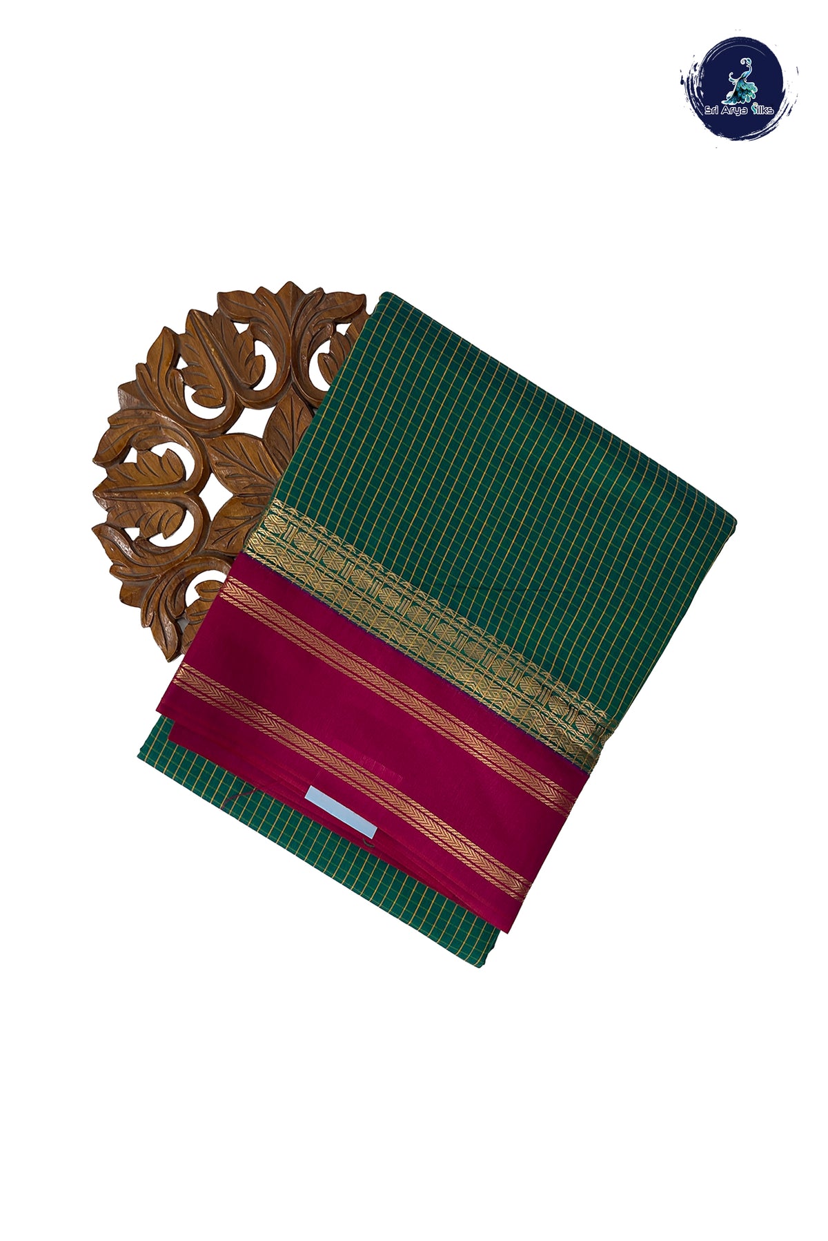 Green Madisar Semi Silk Cotton Saree With Checked Pattern