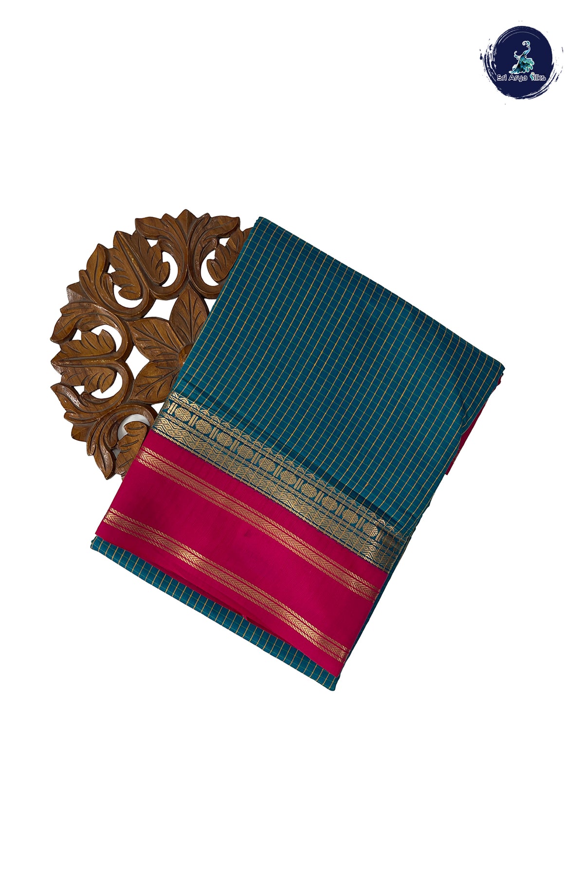 Sapphire Green Madisar Semi Silk Cotton Saree With Checked Pattern
