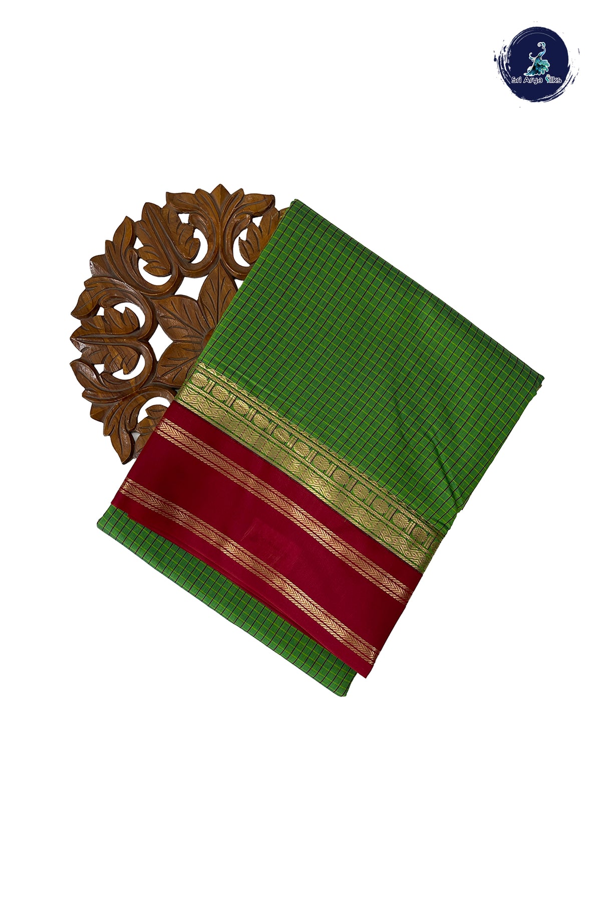 Green Madisar Semi Silk Cotton Saree With Checked Pattern