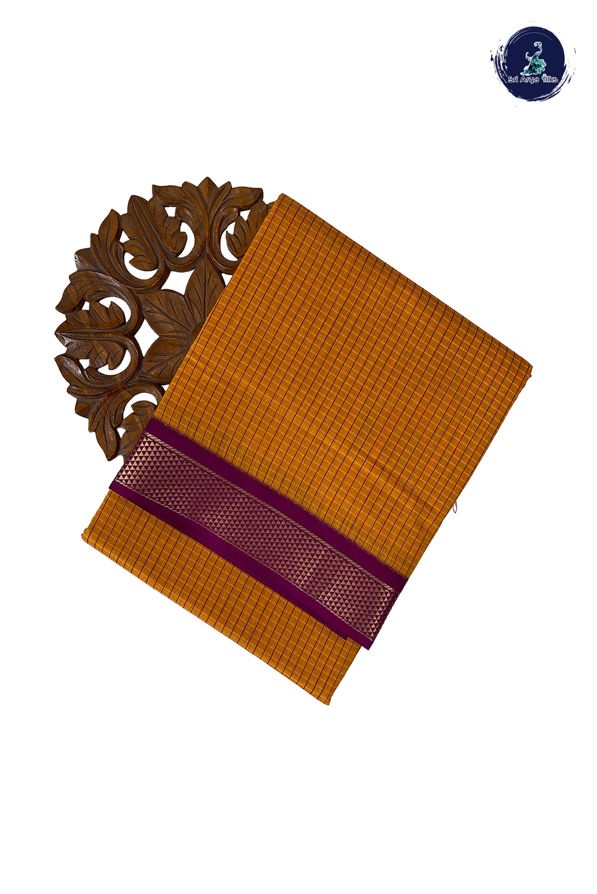 Mustard Yellow Madisar Semi Silk Cotton Saree With Checked Pattern
