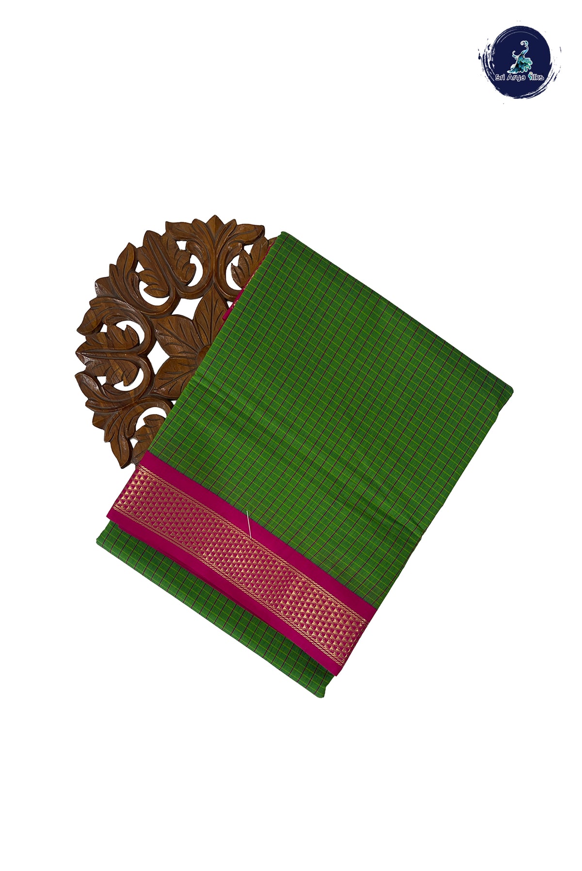 Parrot Green Madisar Semi Silk Cotton Saree With Checked Pattern