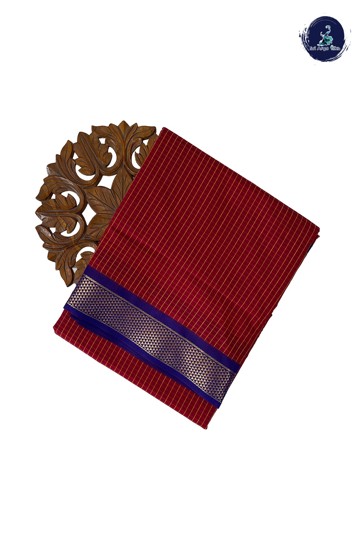 Maroon Madisar Semi Silk Cotton Saree With Checked Pattern