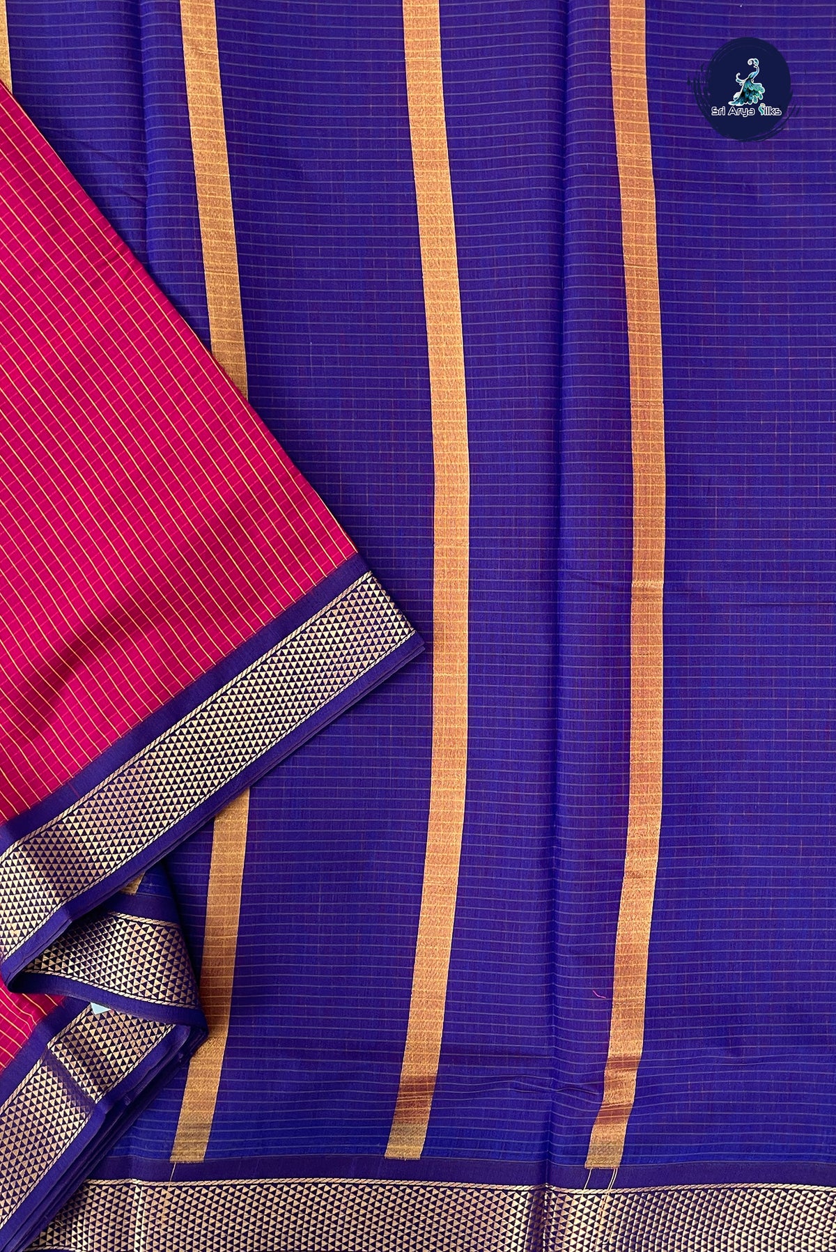 Magenta Madisar Semi Silk Cotton Saree With Checked Pattern