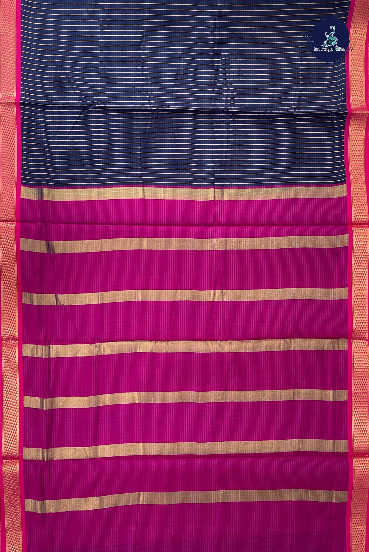 Navy Blue Madisar Semi Silk Cotton Saree With Checked Pattern
