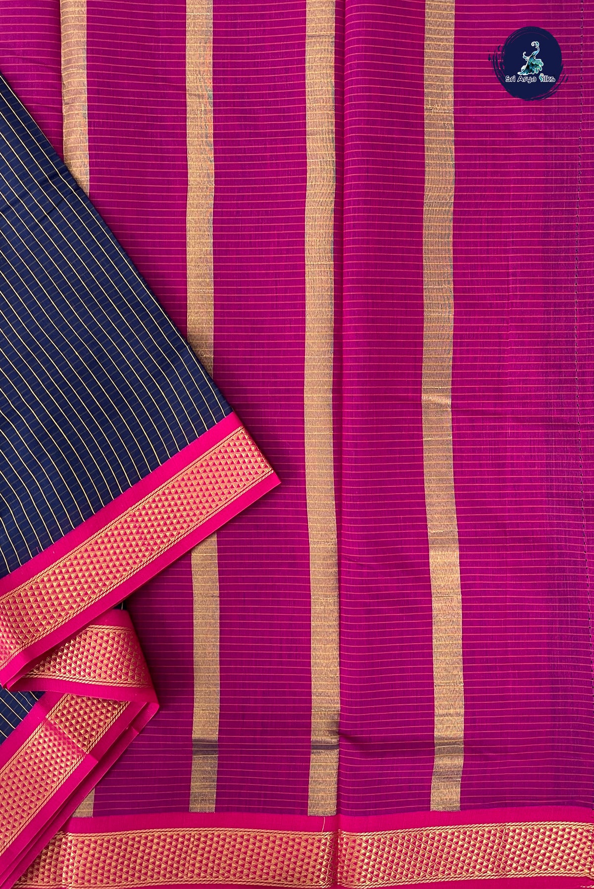 Navy Blue Madisar Semi Silk Cotton Saree With Checked Pattern