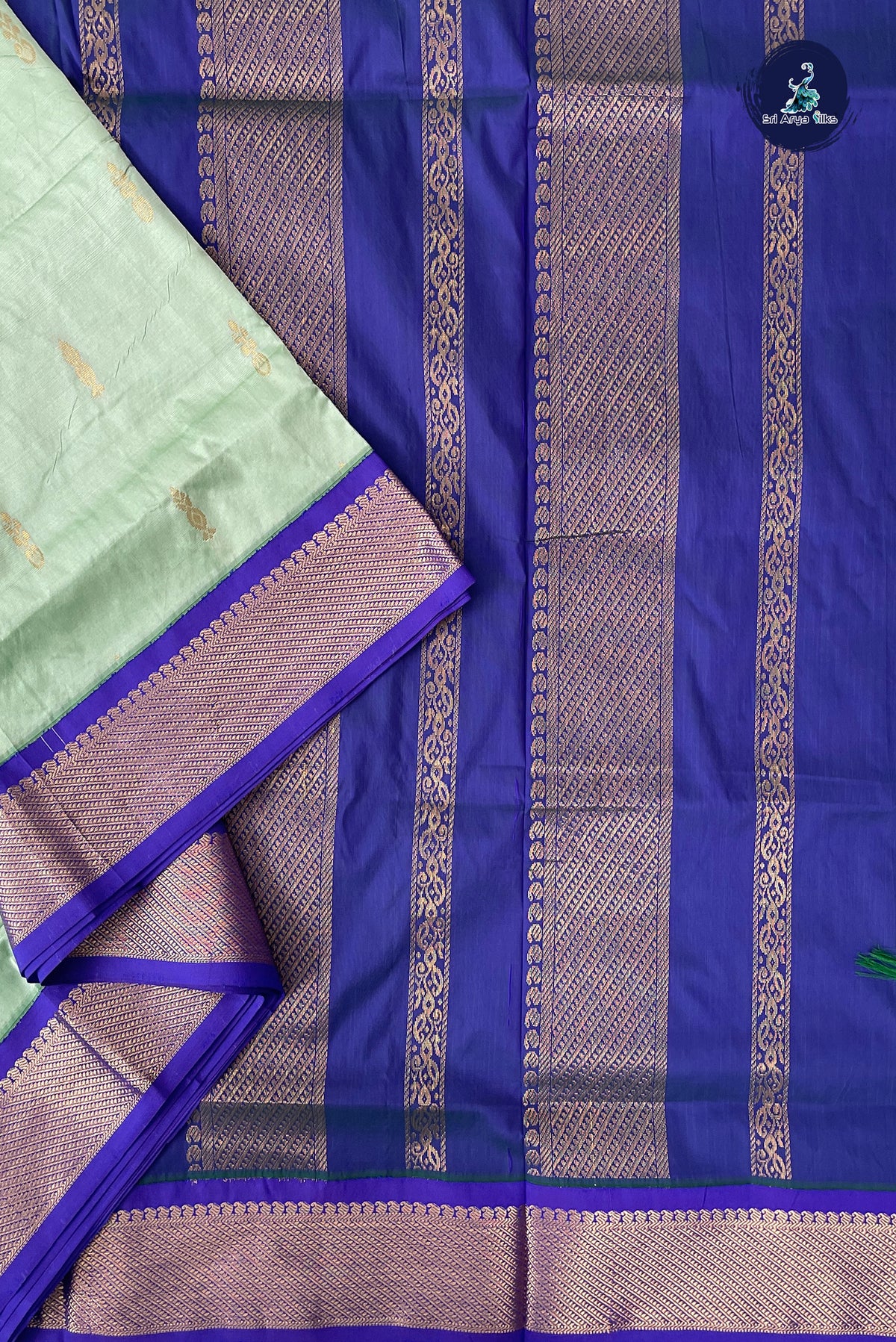 Pastel Green Madisar Semi Silk Saree With Zari Buttas Pattern