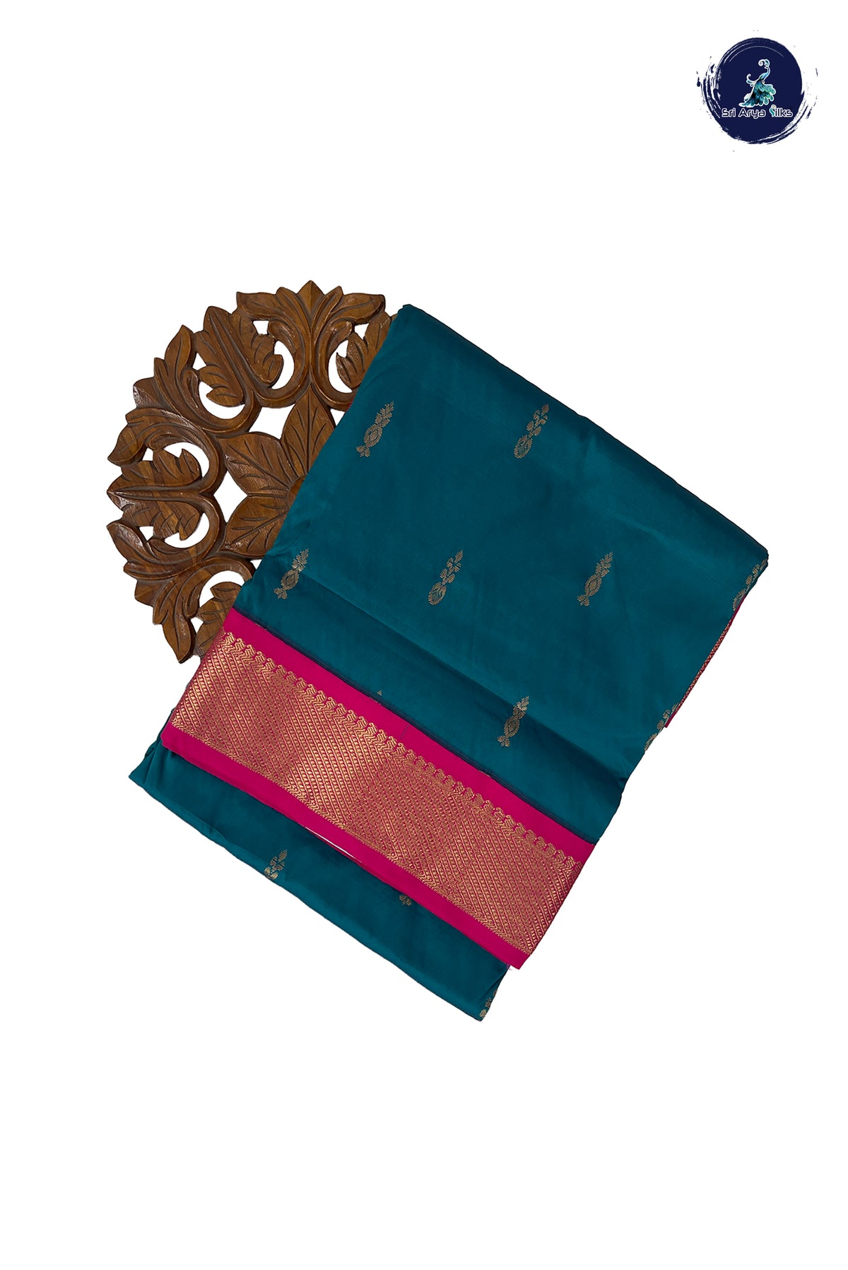 Teal Madisar Semi Silk Saree With Zari Buttas Pattern