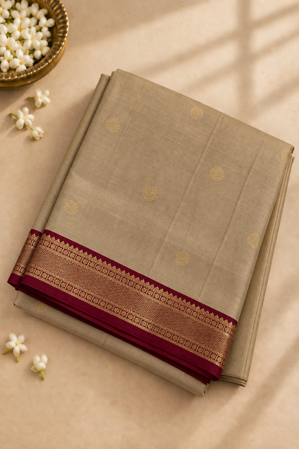 Off White Madisar 10 Yards Silk Saree With Zari Buttas Pattern