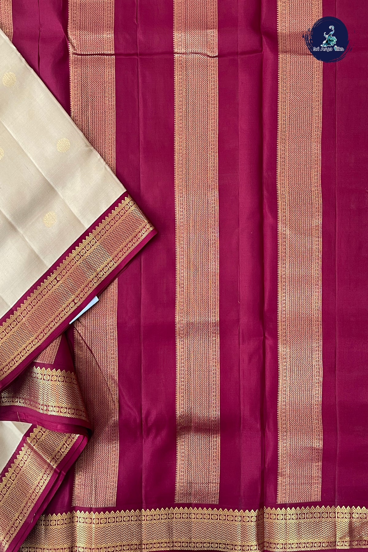 Off White Madisar 10 Yards Silk Saree With Zari Buttas Pattern