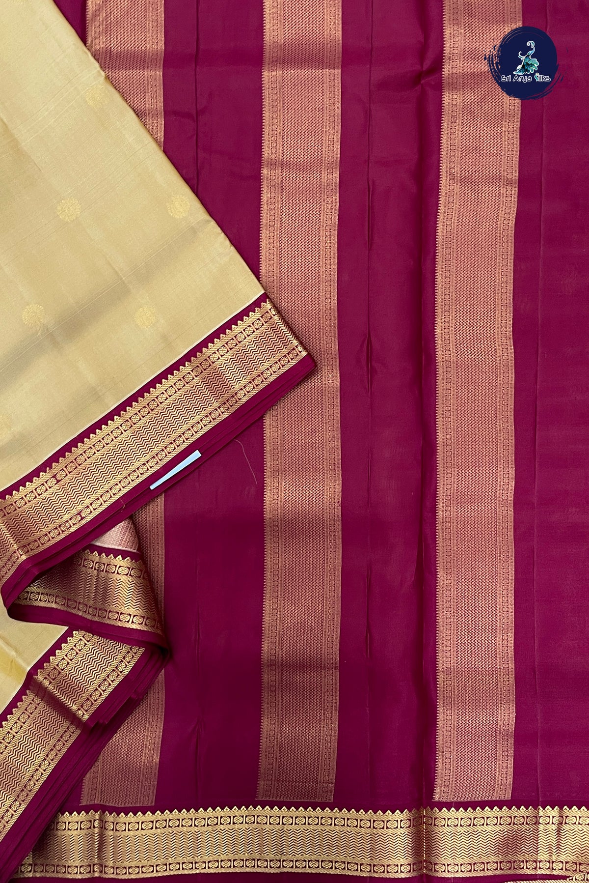 Beige Madisar 10 Yards Silk Saree With Zari Buttas Pattern
