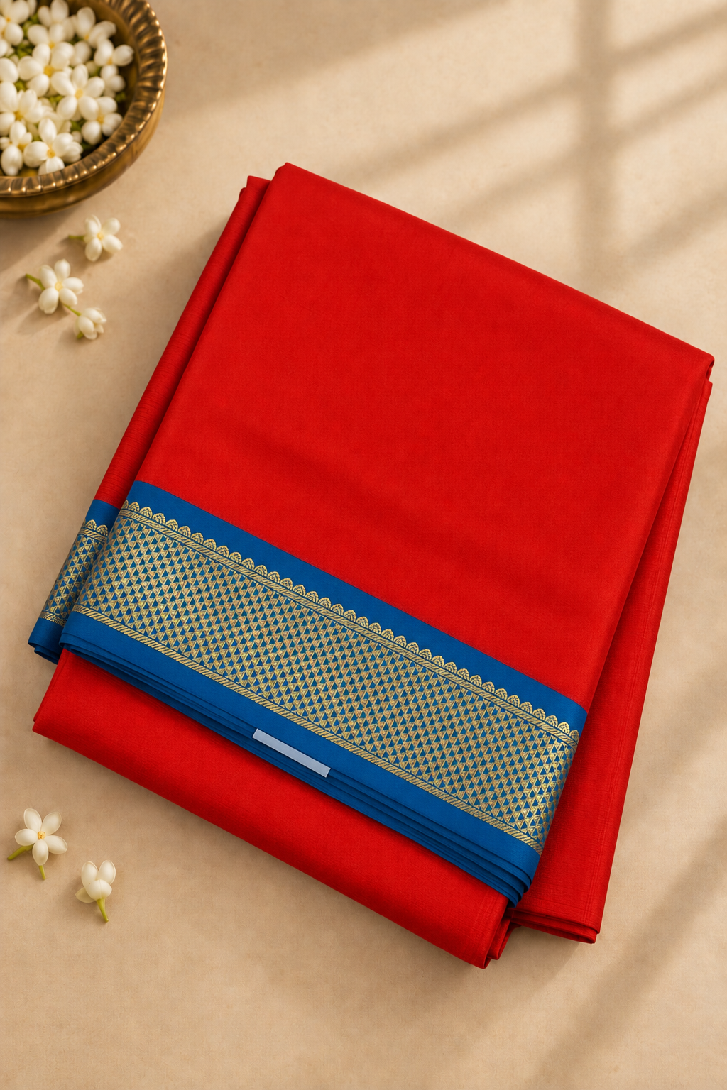 Orange Madisar 10 Yards Silk Saree With Plain Pattern