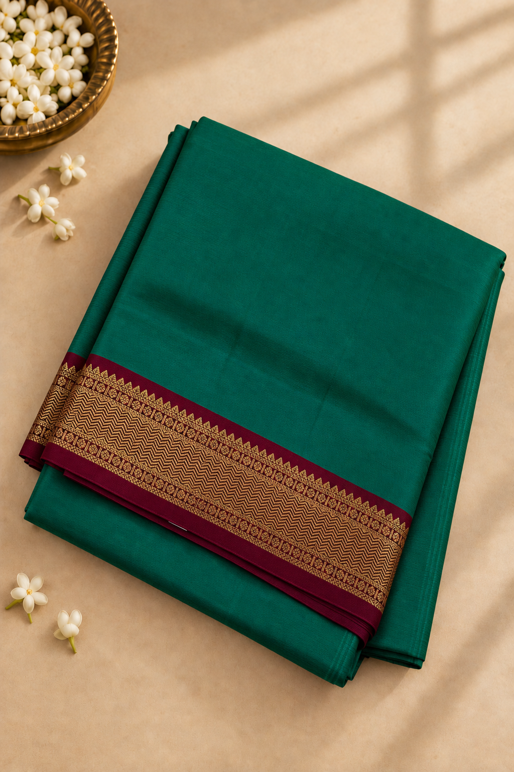 Dual Tone Green Madisar 10 Yards Silk Saree With Plain Pattern