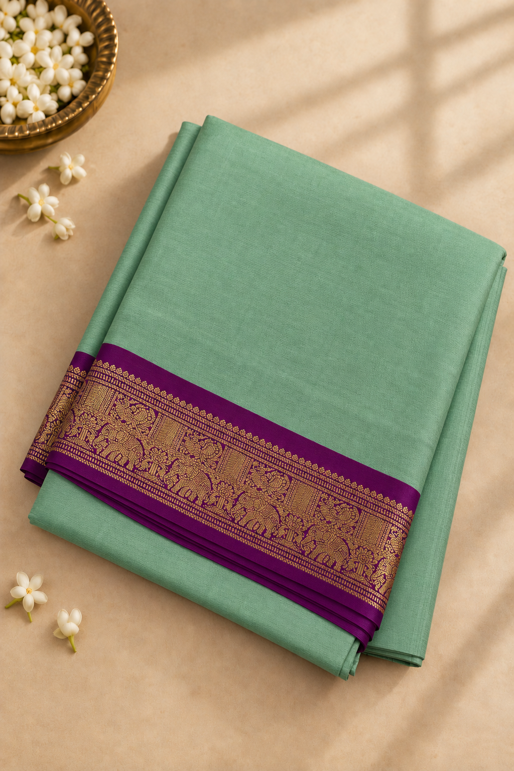Pastel Shade Madisar 10 Yards Silk Saree With Plain Pattern
