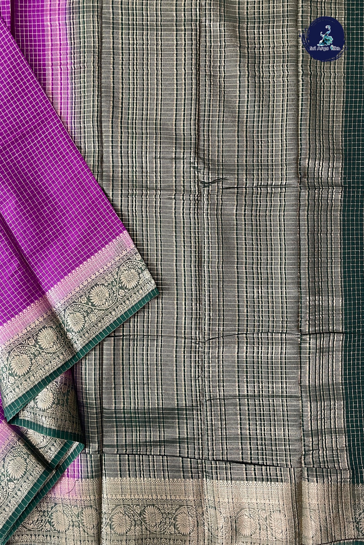 Purple Madisar Semi Silk Saree With Zari Checked Pattern