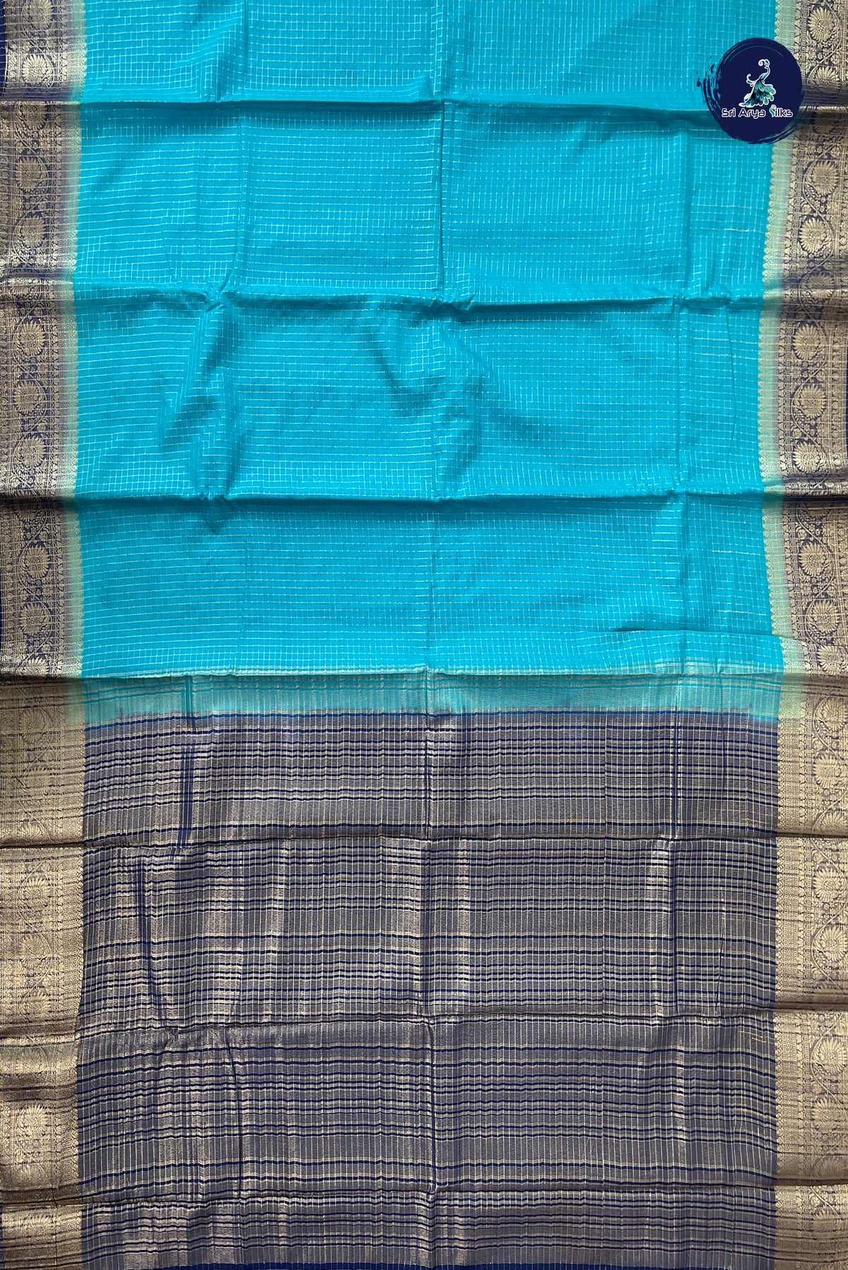 Light Blue Madisar Semi Silk Saree With Zari Checked Pattern