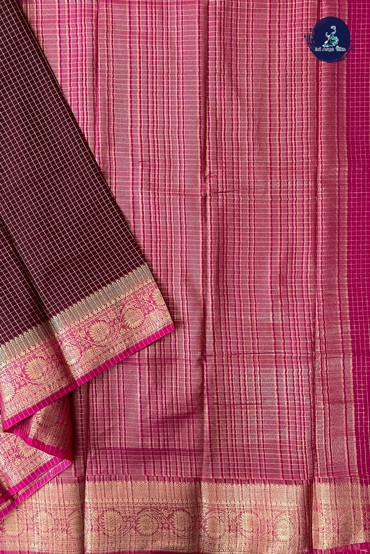 Brown Madisar Semi Silk Saree With Zari Checked Pattern